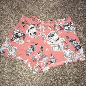Pink floral tie shorts